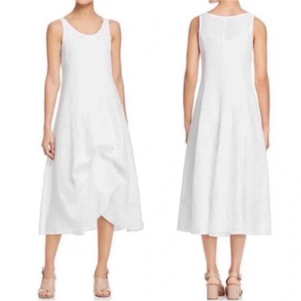 $400 NWT EILEEN FISHER White  Handkerchief w/ Ties Linen Scoop Neck Dress XL - Picture 5 of 15
